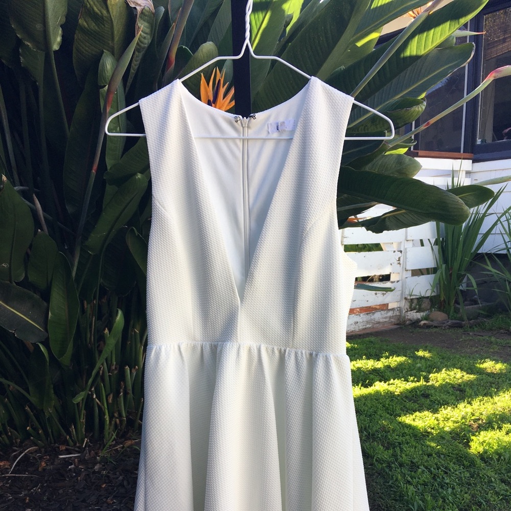 Lucca White Deep V Dress